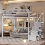 Queen Loft Bed Frame, Stairs/Storage/Wardrobe/Bedside Shelf