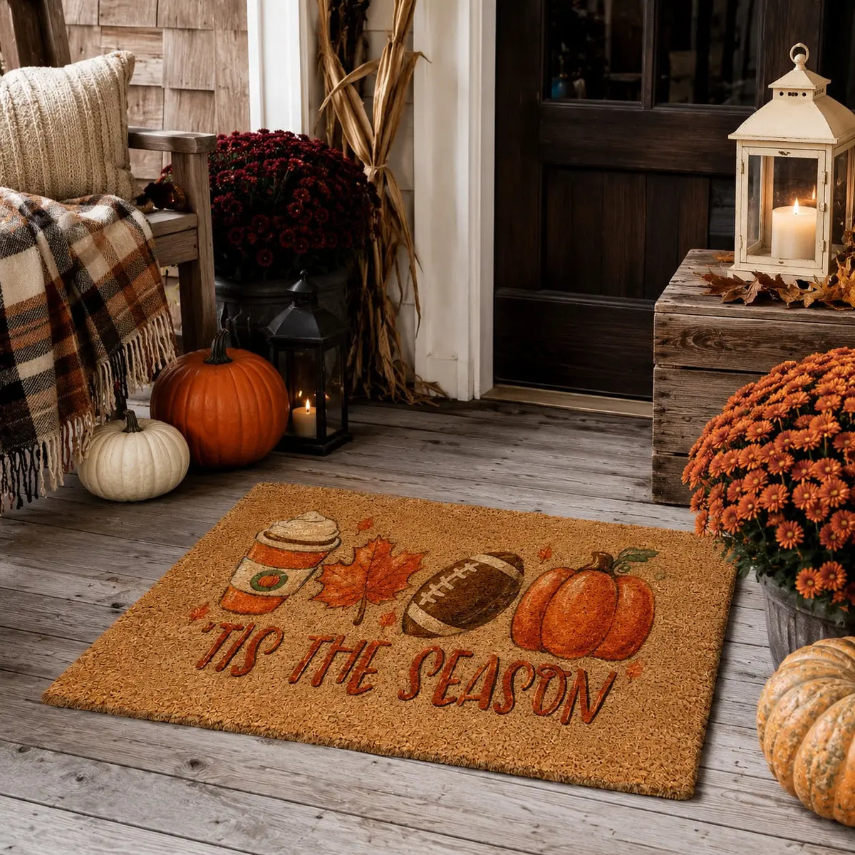 Coffee Pumpkin Leaf Football Coir Welcome Mat