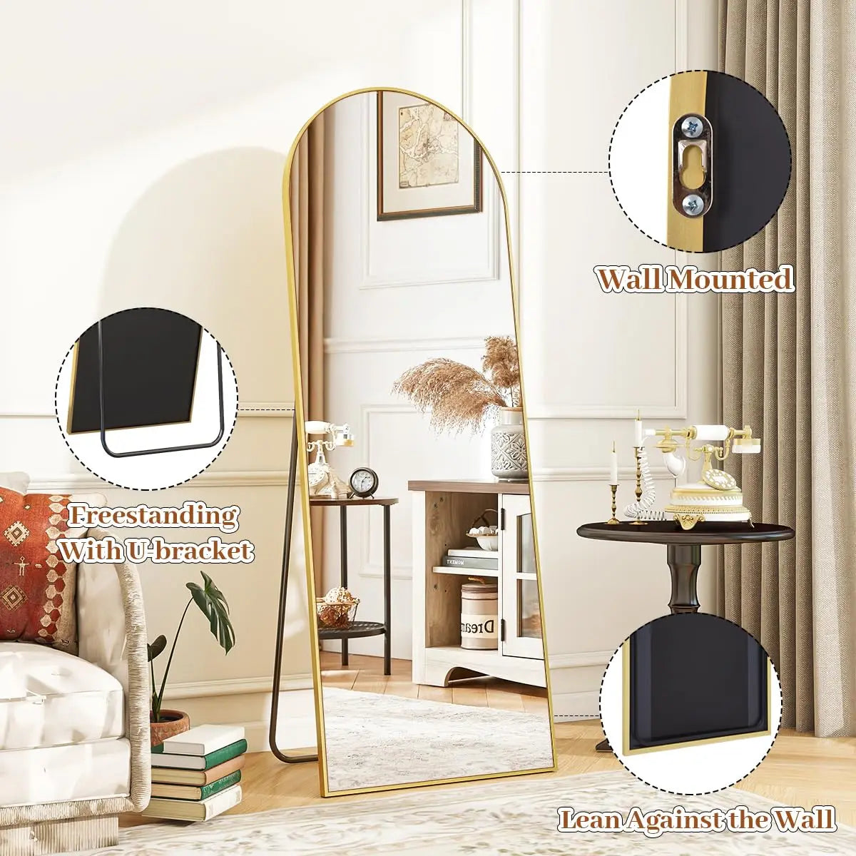 18x58" Arched Full Length Mirror With Stand