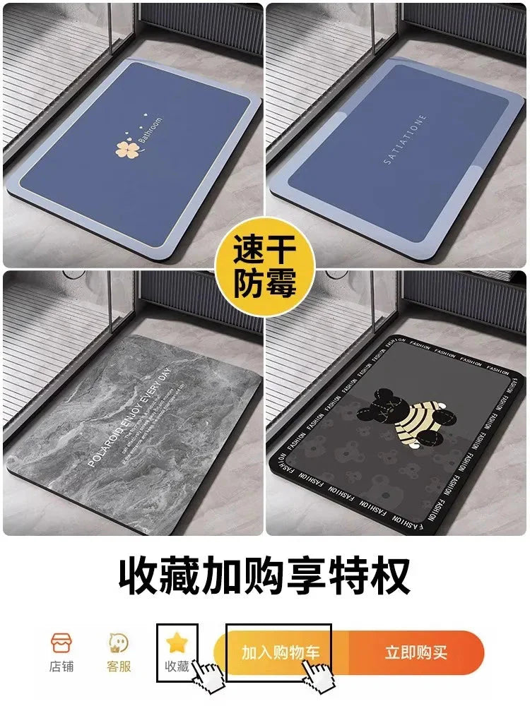 Diatomaceous Earth Bath Mat Various Designs– Quick-Dry Non-Slip Absorbent Rug