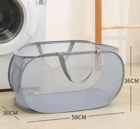 Grey 1PC Horizontal Foldable Laundry Basket Mesh Cloth Breathable Laundry Hamper Home Accessories Large Capacity Storage Baskets