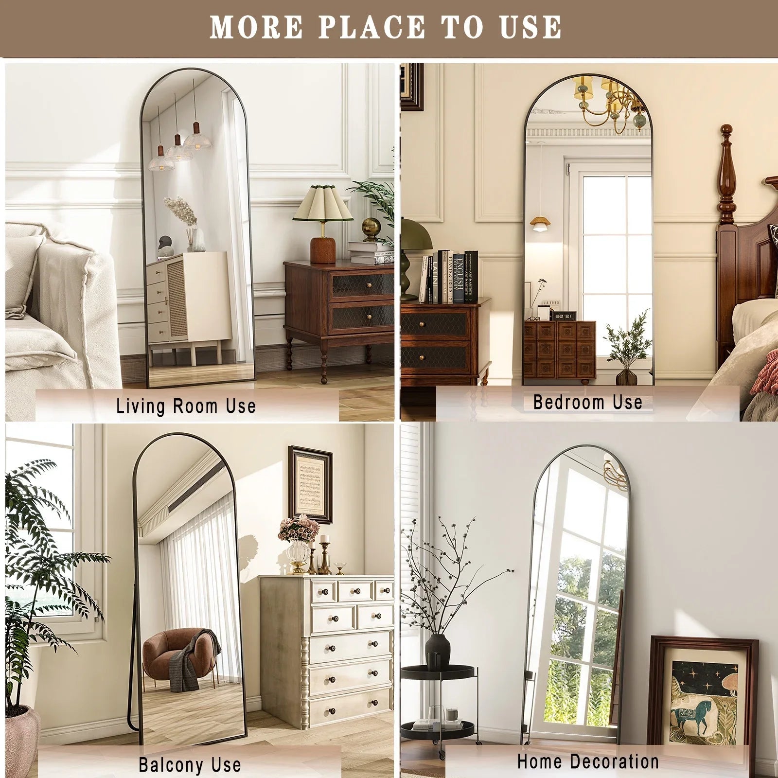 59x16" 64x21" 71x26" Black Arched Full-Length Mirror