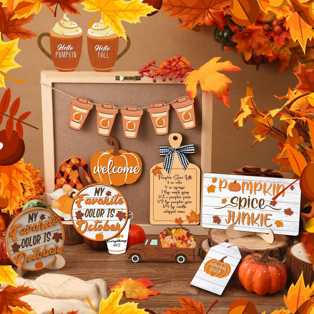 15 Pcs Fall Tiered Tray Decor Set