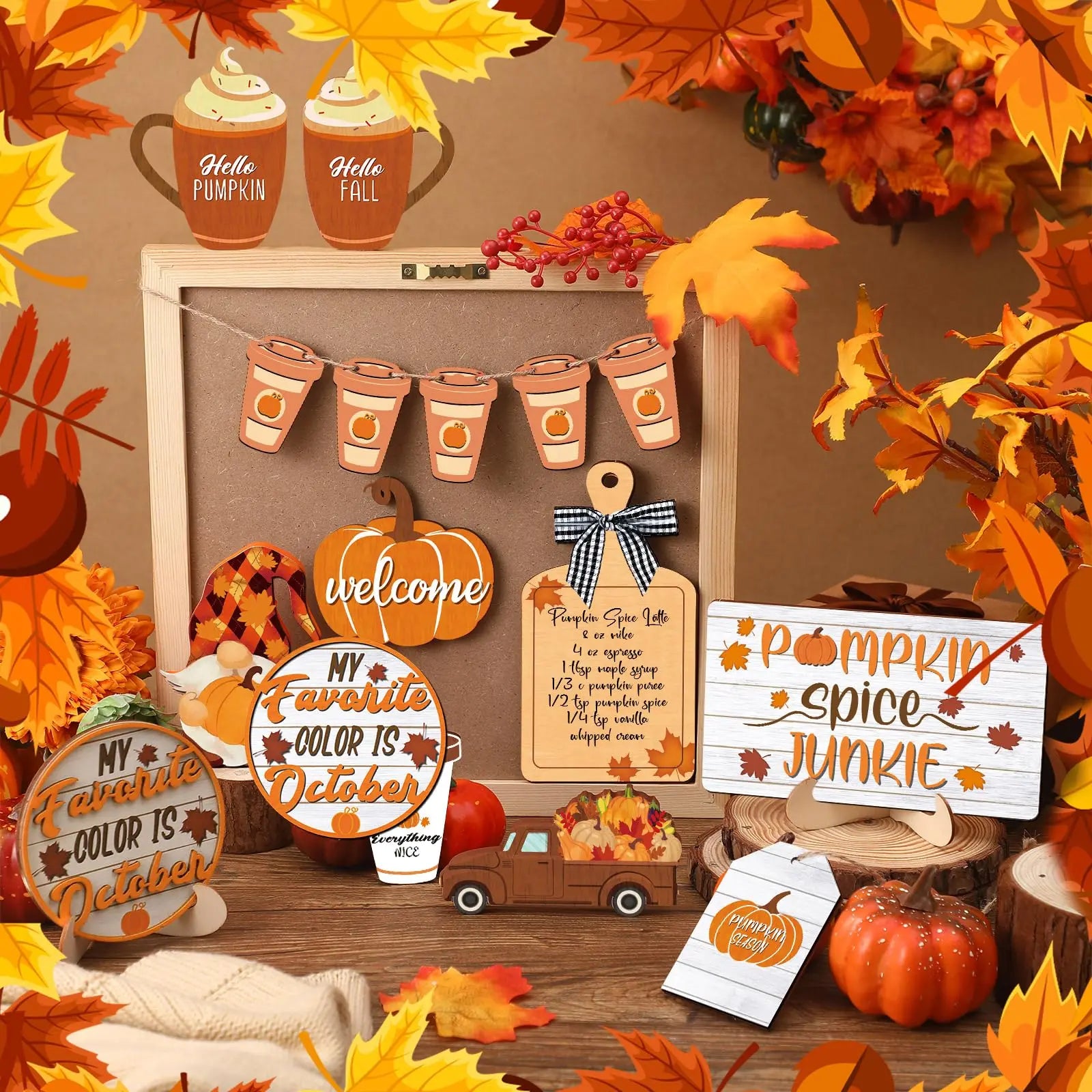 15 Pcs Fall Tiered Tray Decor Set