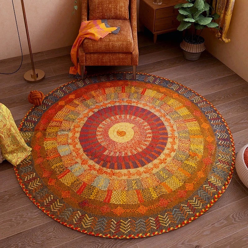 VIKAMA Round Rug Premium Ethnic Vintage Persian Bohemian Living Room Bedroom Rocking Chair Floor Mat Home Decor