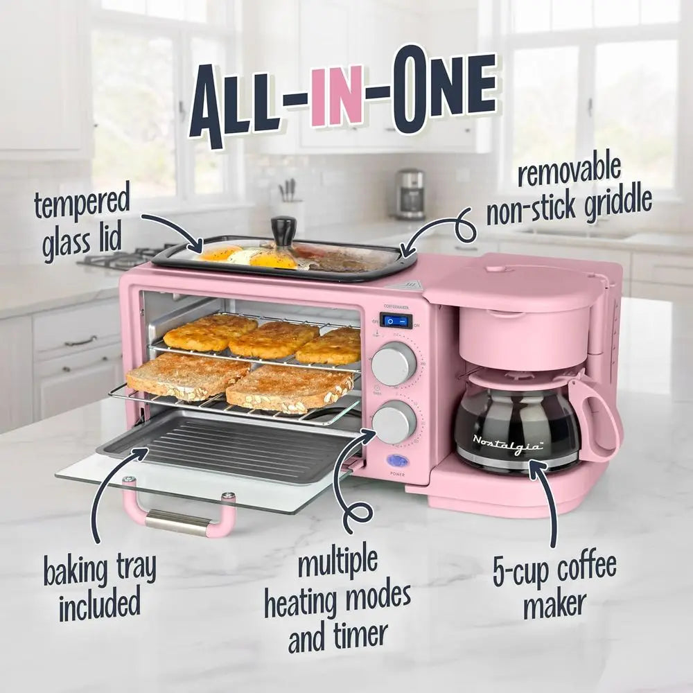All-in-One Vintage Breakfast Griddle Toaster Coffee-maker