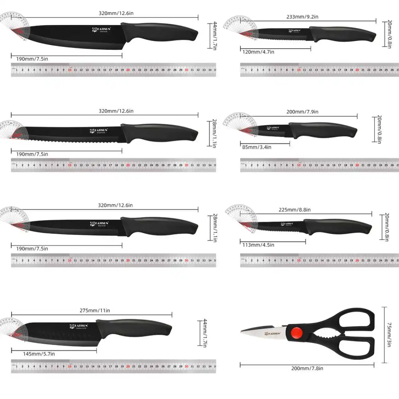 16 Pcs Carbon Steel Kitchen Knife Set