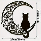 HelloYoung Black Cat On The Moon Wall Pediments, Cat And Moon Metal Wall Decor, Cat Wall Sculpture for Cats Lover, Home Decor