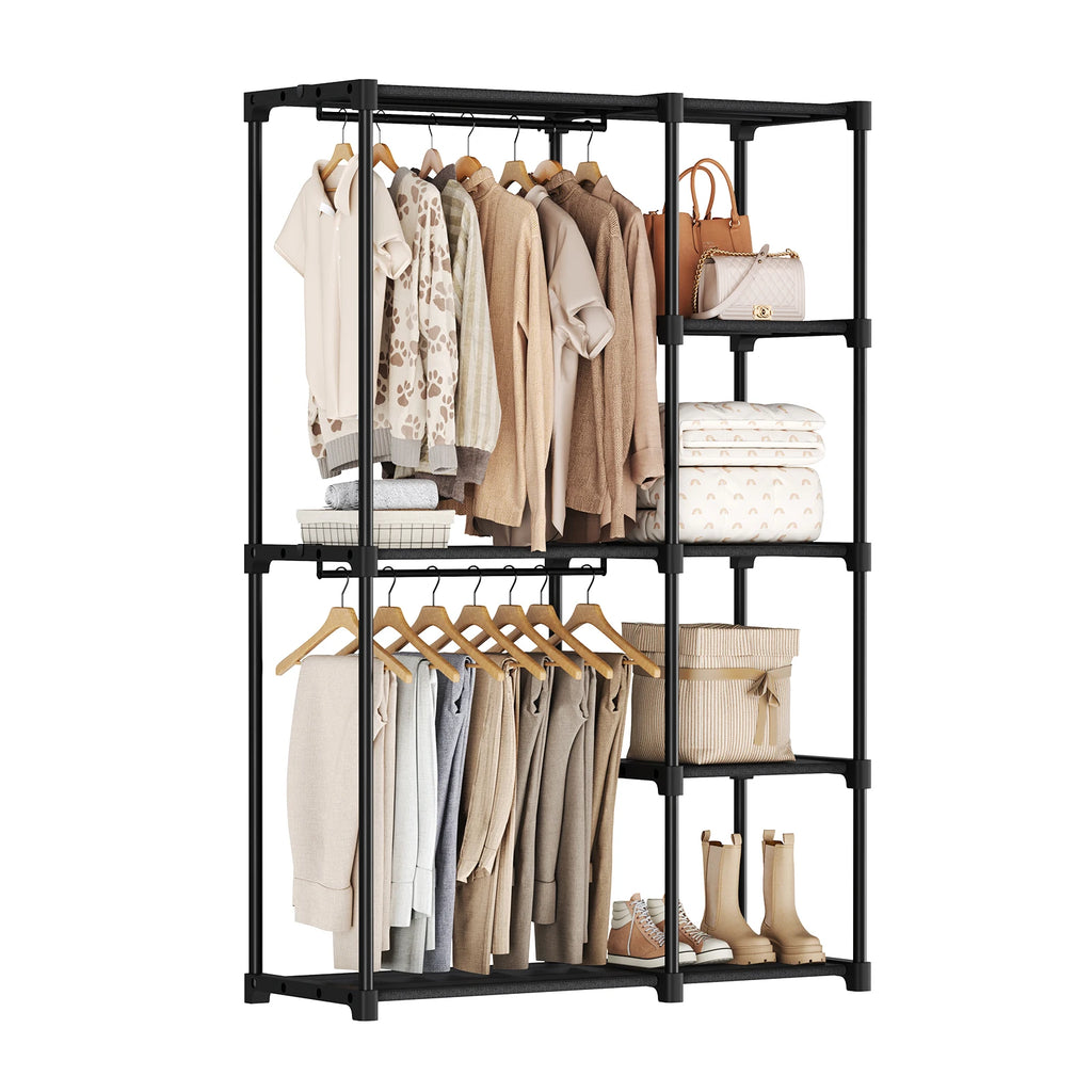 Portable Wardrobe Closet With Hanging Rods, Shelves