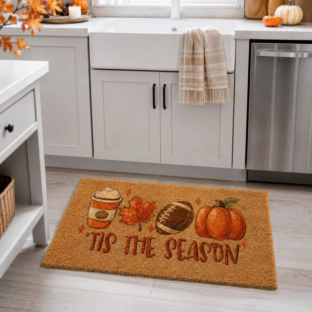 Coffee Pumpkin Leaf Football Coir Welcome Mat
