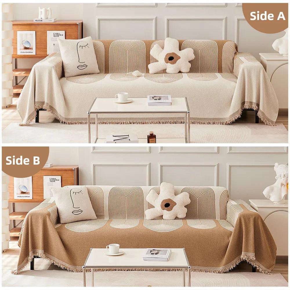 Double-Sided Moden Retro Chenille Couch Covers, Pet/Kid Friendly Protection