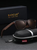 BARCUR Black Walnut Polarized Sunglasses for Men UV400 Sunscreen Protection Wooden Frame Polarized Lenses Presented in an Original Brand Box for Summer