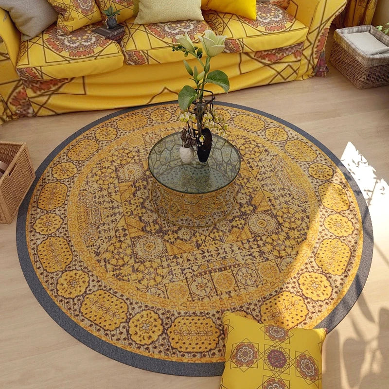 VIKAMA Round Rug Premium Ethnic Vintage Persian Bohemian Living Room Bedroom Rocking Chair Floor Mat Home Decor