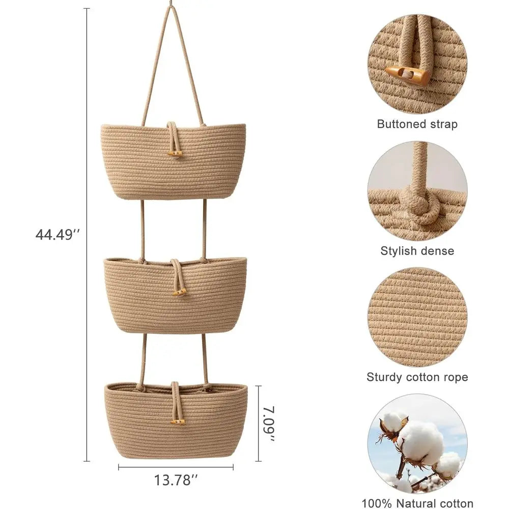 3-Tier Cotton-Rope Baskets Pantry, Bathroom, Nursery, Entryway