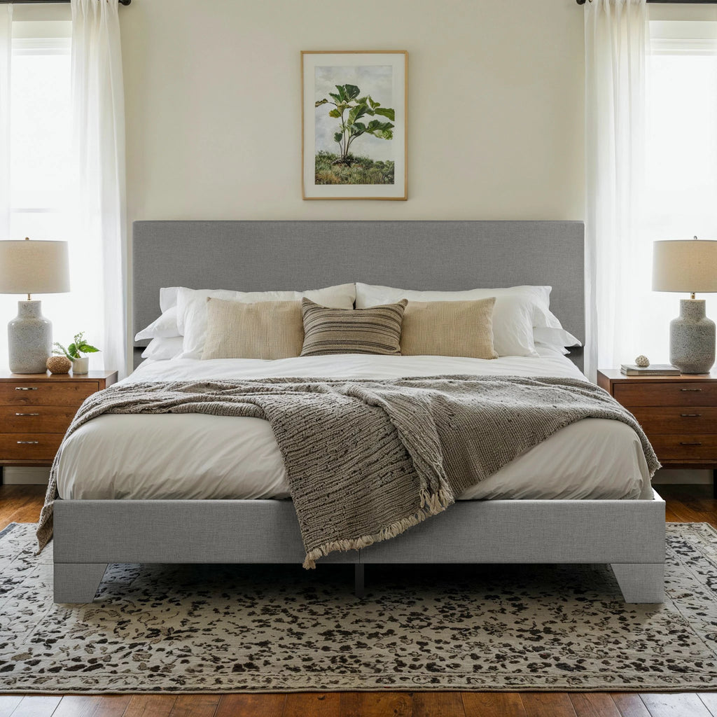 Upholstered Bed Frame with Adjustable Headboard, 5 Colors 3 Sizes
