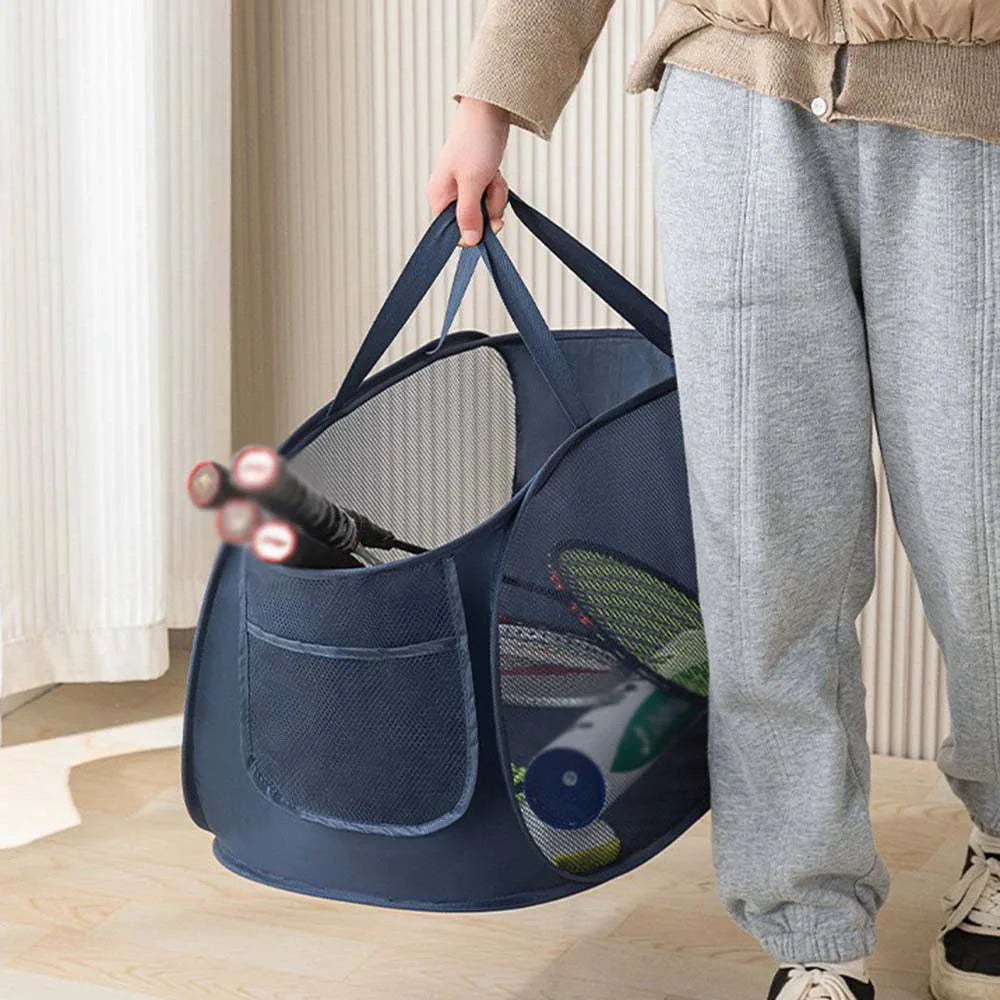 Grey 1PC Horizontal Foldable Laundry Basket Mesh Cloth Breathable Laundry Hamper Home Accessories Large Capacity Storage Baskets