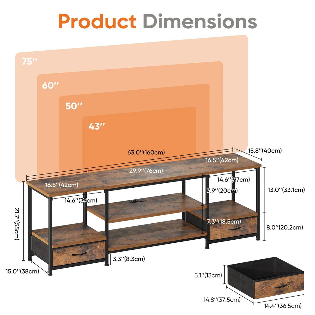 Media Console with Storage Shelves, 2 Sizes