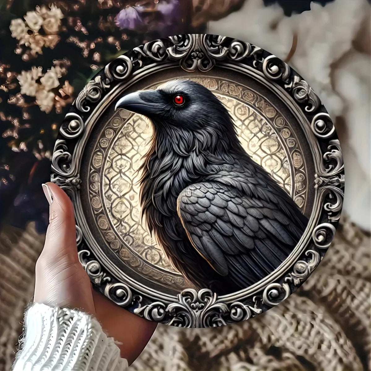 Vintage Aluminum Raven Wall Art - Engraved Crow Metal Sign for Home, Dorm & Office Decor - Ideal Gift for Art Lovers