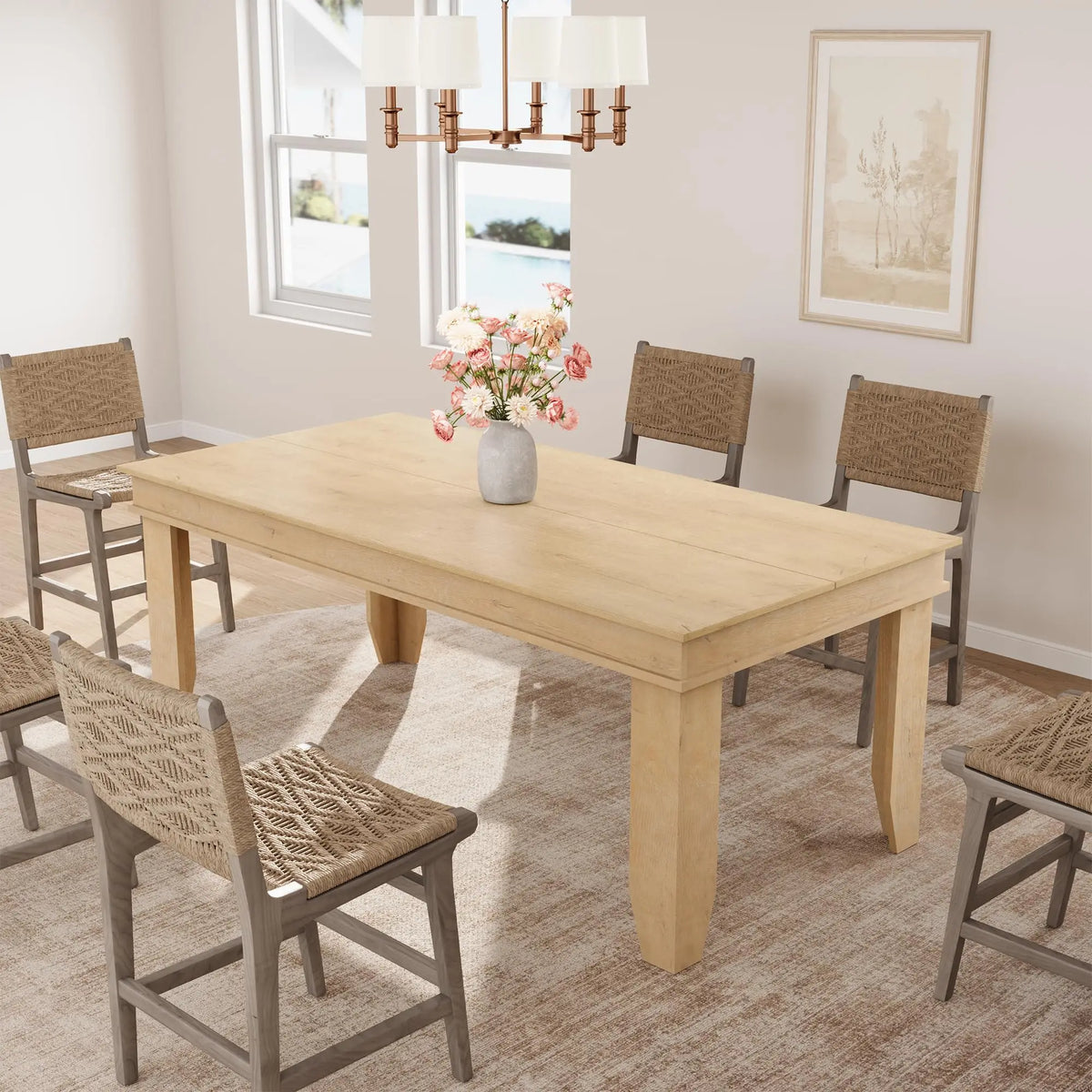 Farmhouse Wooden Dining Table For 4-6