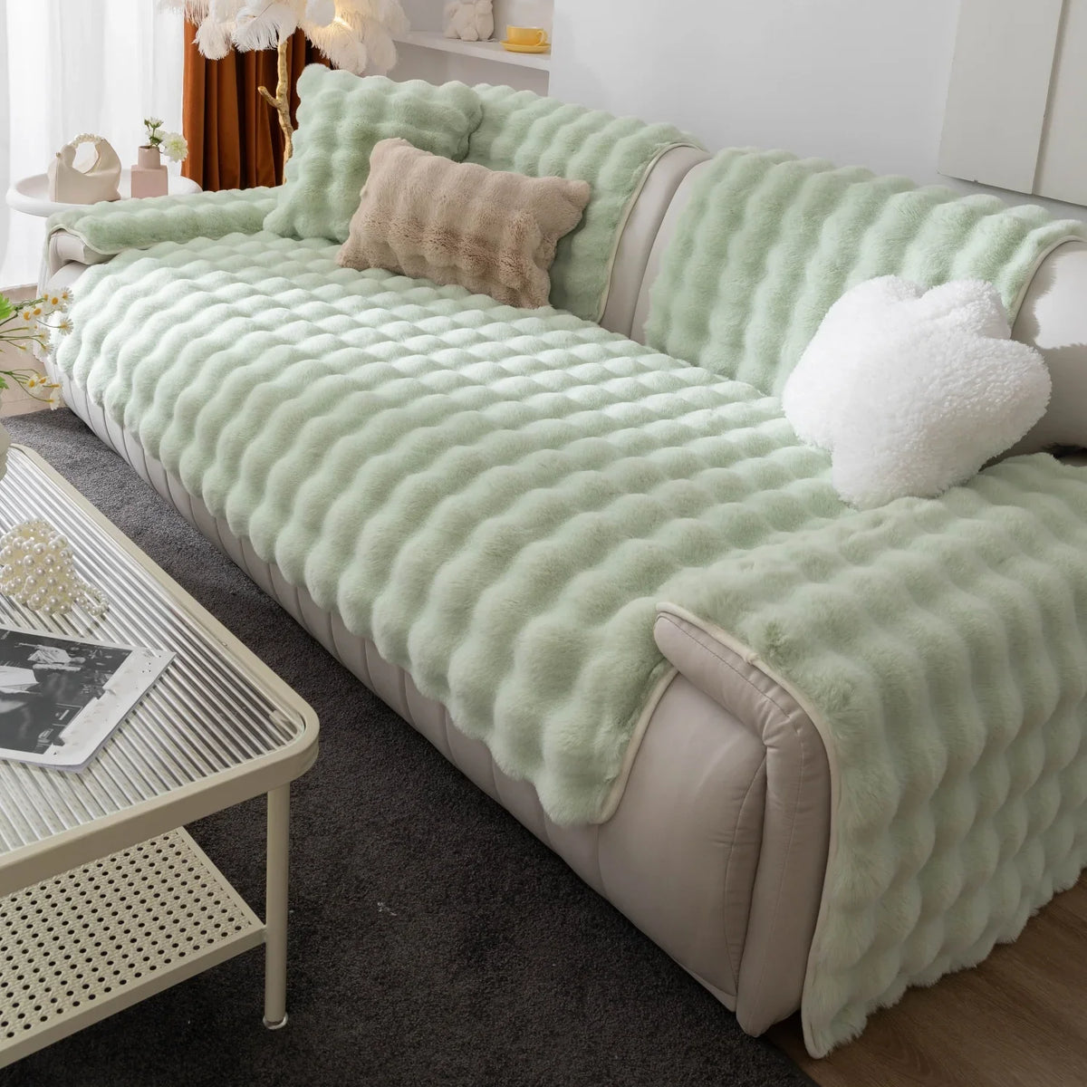 Faux Fur VelvetTouch Couch Cover Cat & Dog Proof Modern & Stylish