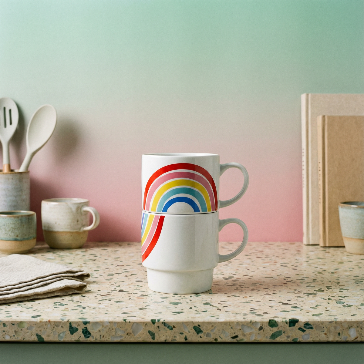 Set of 2 Rainbow Stacking Mugs