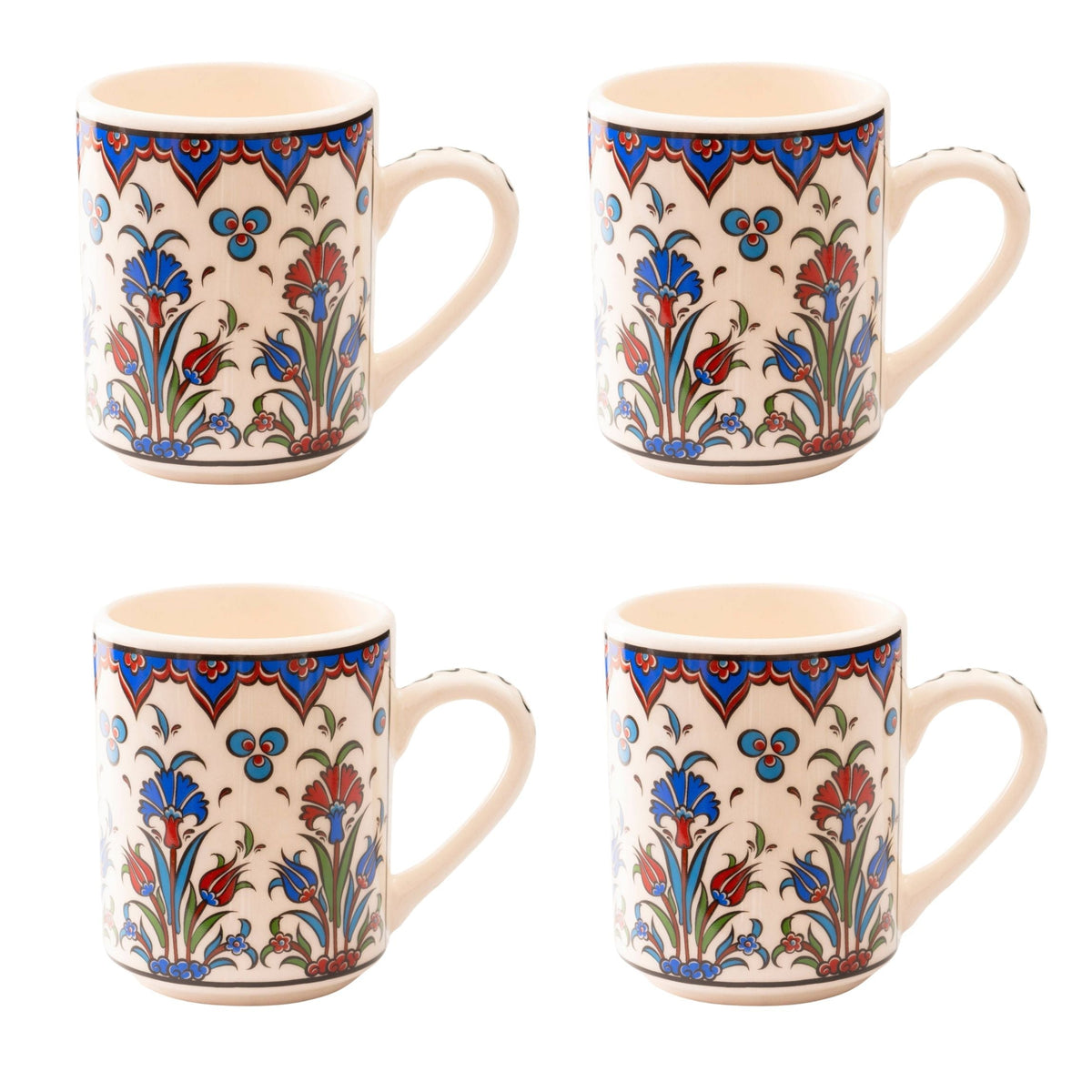 Set of 4 Handmade Turkish Ceramic Botanical Mugs - 9 Styles Available
