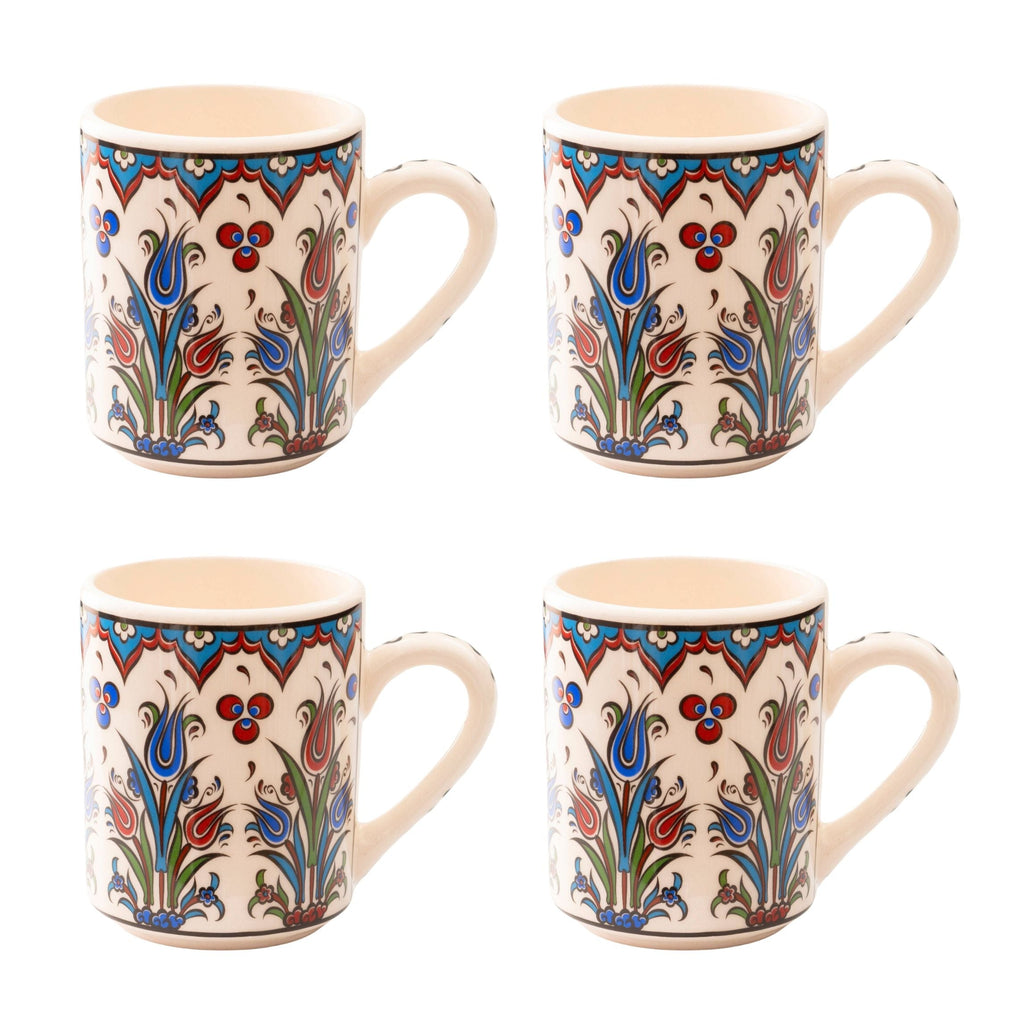 Set of 4 Handmade Turkish Ceramic Botanical Mugs - 9 Styles Available