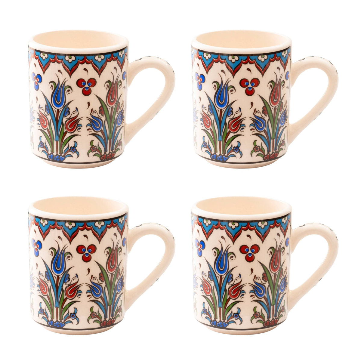 Set of 4 Handmade Turkish Ceramic Botanical Mugs - 9 Styles Available