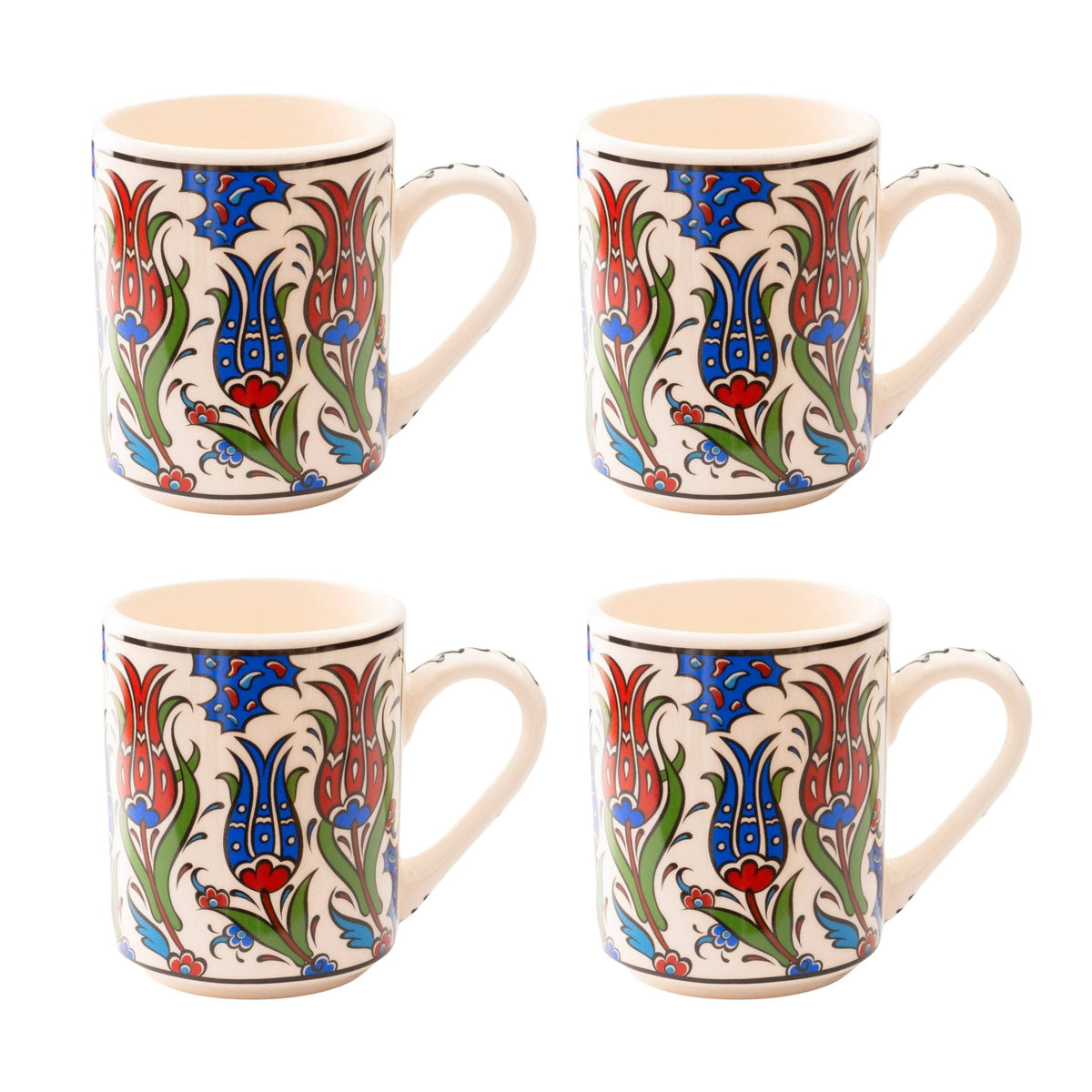 Set of 4 Handmade Turkish Ceramic Botanical Mugs - 9 Styles Available