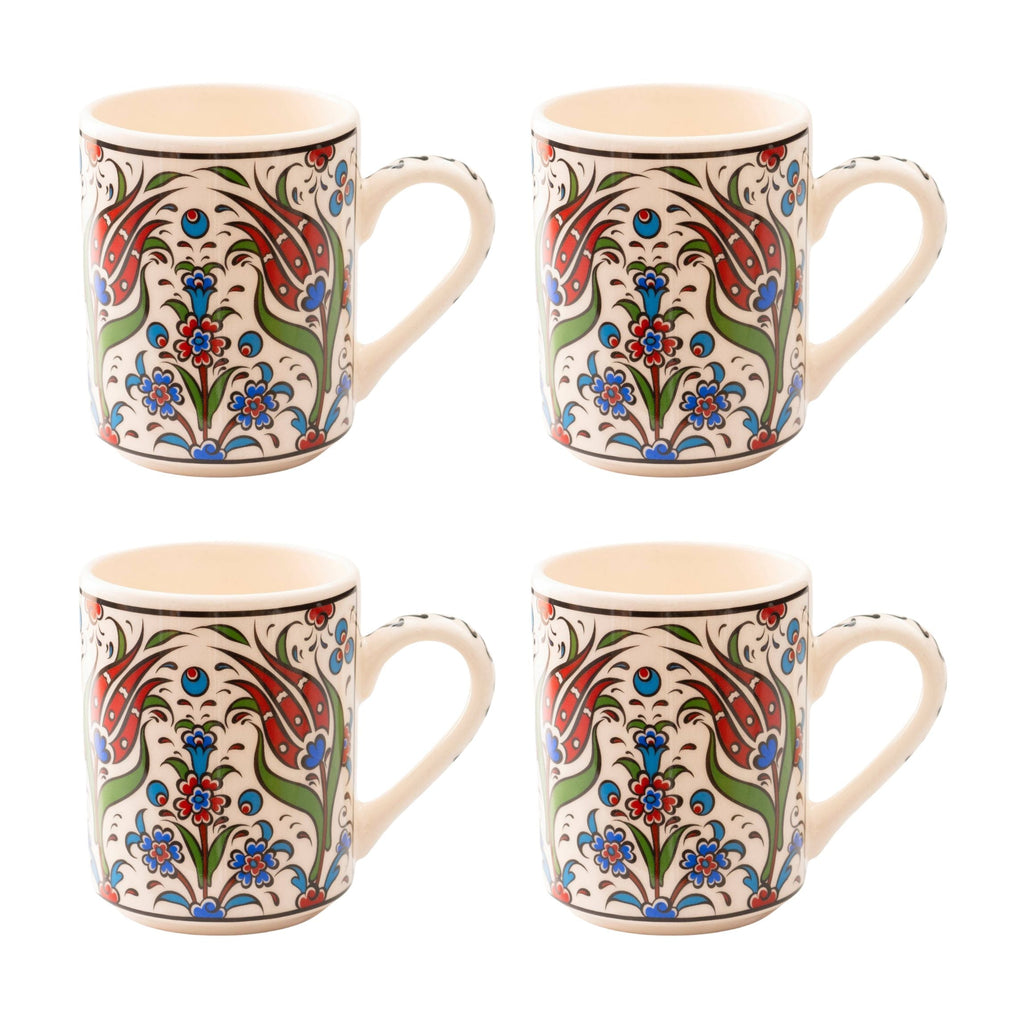 Set of 4 Handmade Turkish Ceramic Botanical Mugs - 9 Styles Available