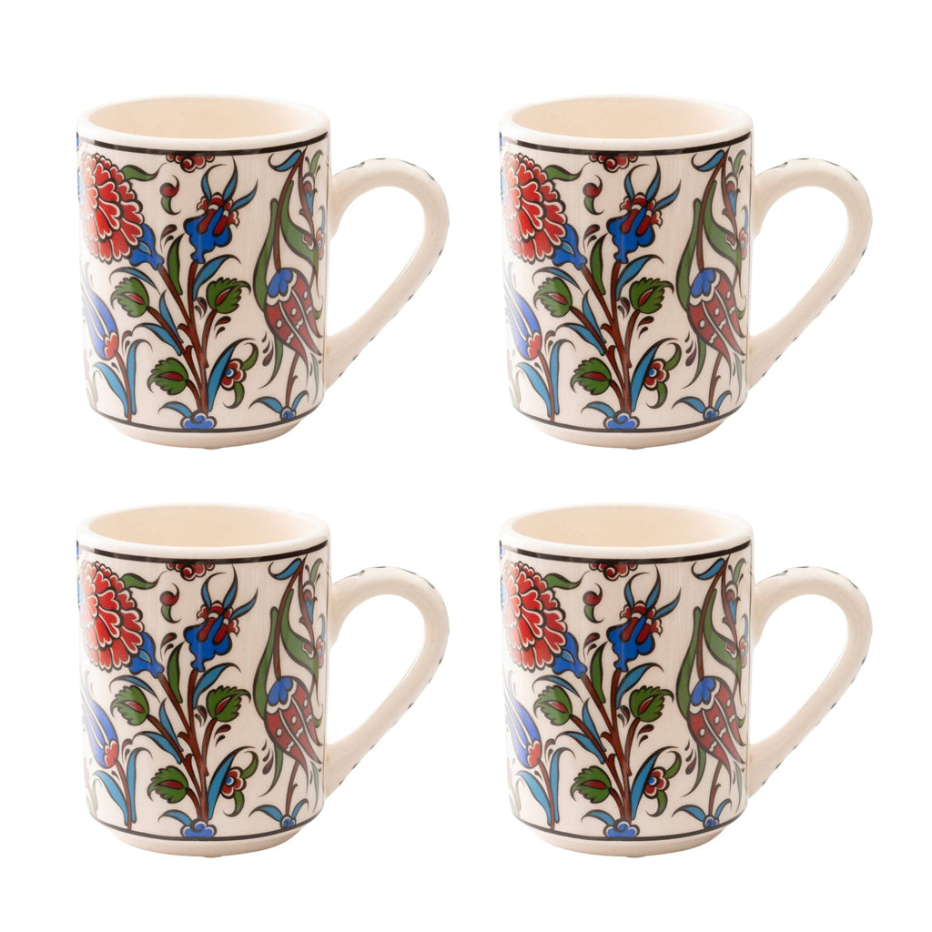 Set of 4 Handmade Turkish Ceramic Botanical Mugs - 9 Styles Available
