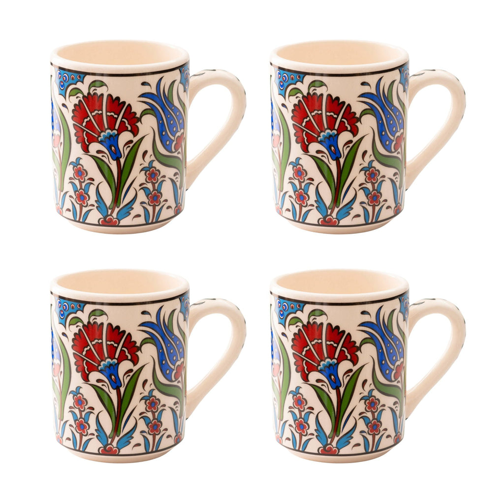 Set of 4 Handmade Turkish Ceramic Botanical Mugs - 9 Styles Available