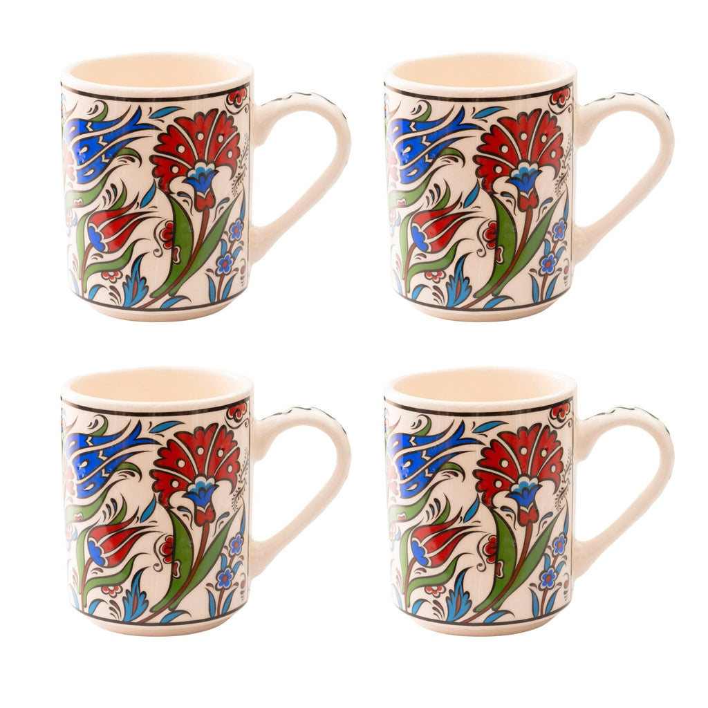 Set of 4 Handmade Turkish Ceramic Botanical Mugs - 9 Styles Available