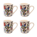 Set of 4 Handmade Turkish Ceramic Botanical Mugs - 9 Styles Available