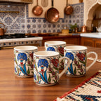 Set of 4 Handmade Turkish Ceramic Botanical Mugs - 9 Styles Available