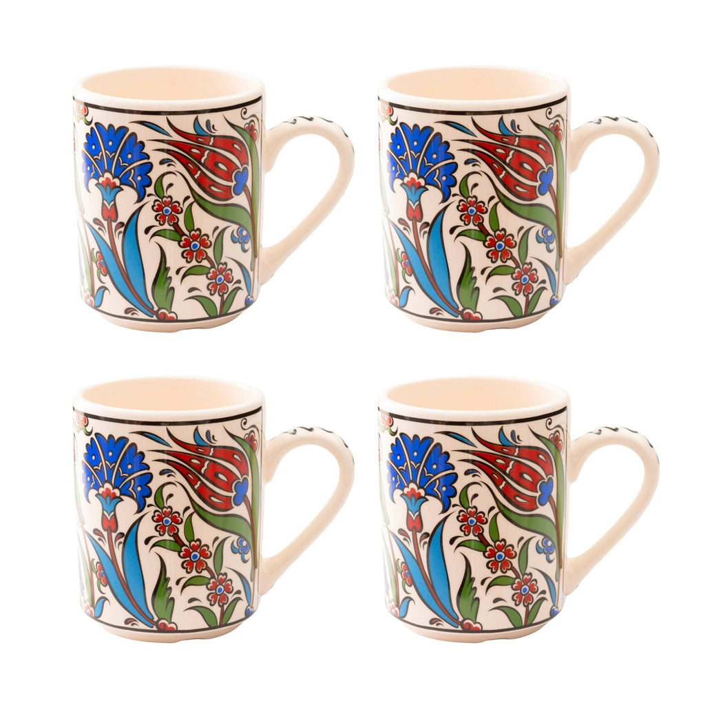 Set of 4 Handmade Turkish Ceramic Botanical Mugs - 9 Styles Available