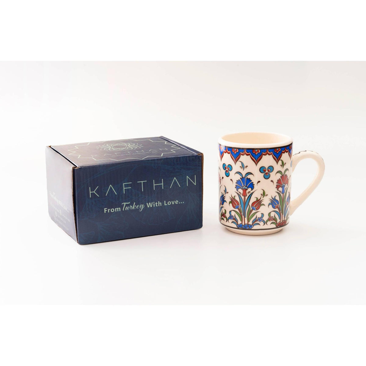 Set of 4 Handmade Turkish Ceramic Botanical Mugs - 9 Styles Available