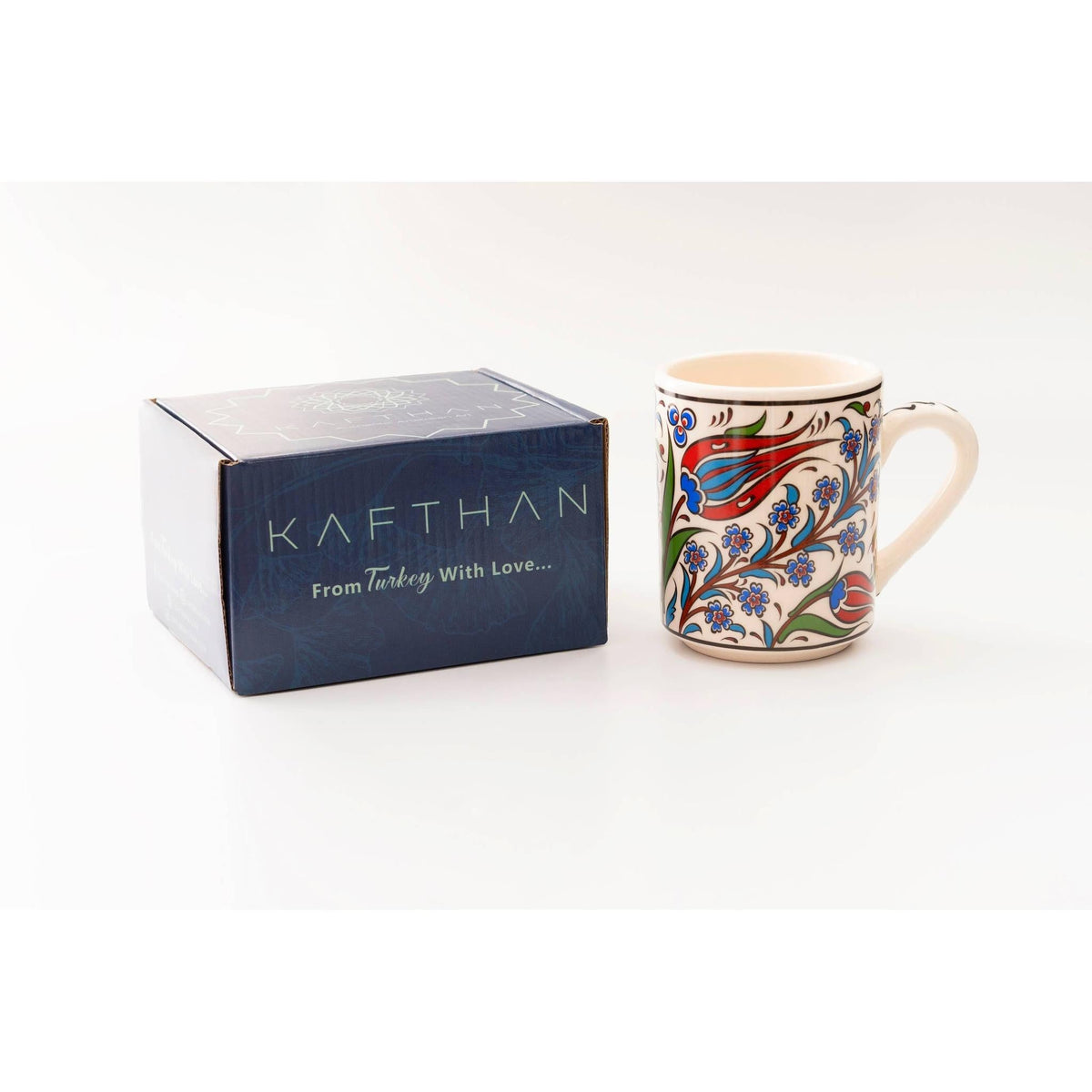 Set of 4 Handmade Turkish Ceramic Botanical Mugs - 9 Styles Available