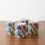 Set of 4 Handmade Turkish Ceramic Botanical Mugs - 9 Styles Available