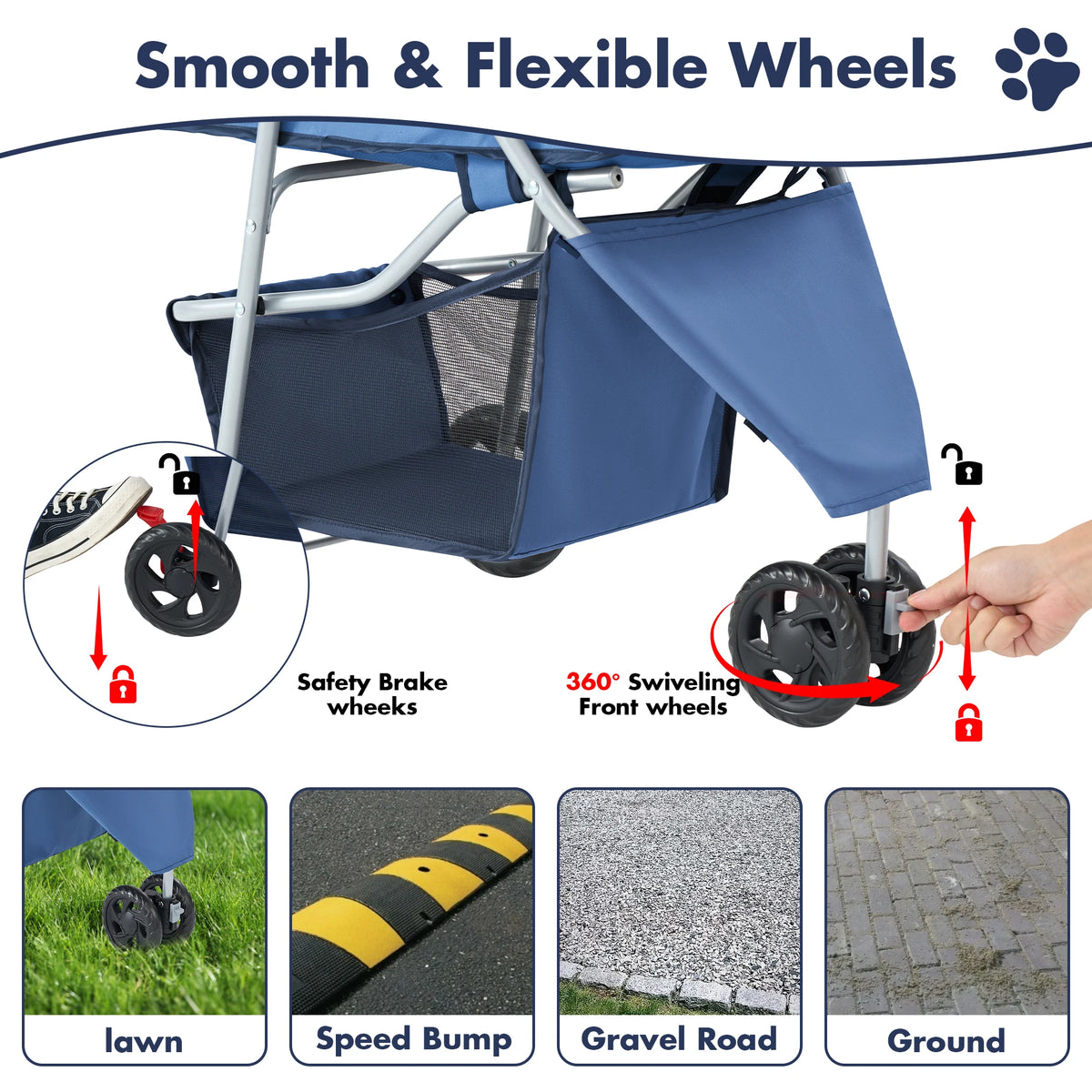 Foldable Pet Stroller For Dogs & Cats
