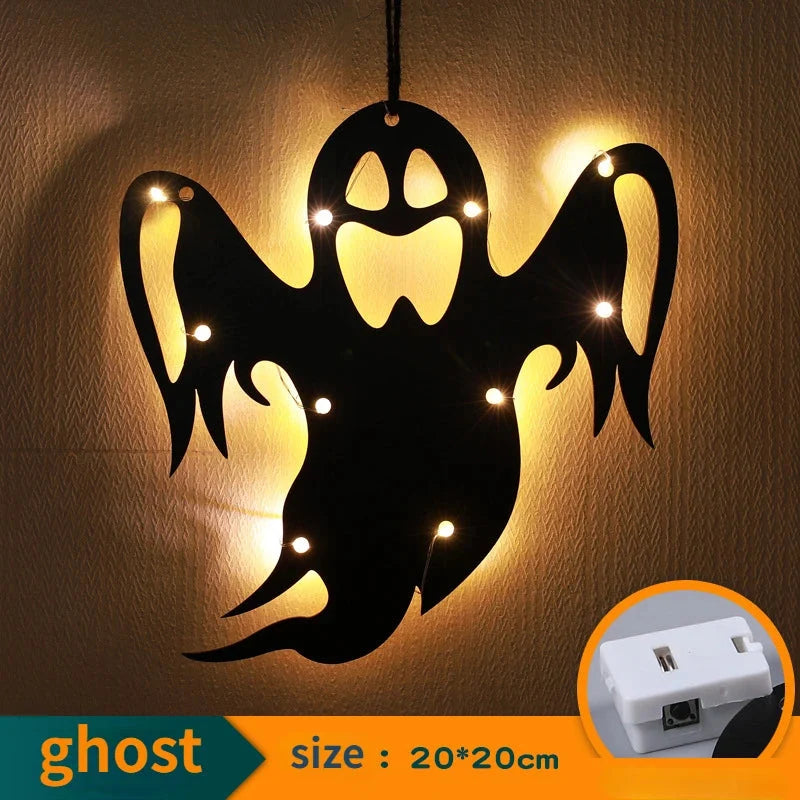 Halloween Hanging 10LED Castle Witch Ghost Spider Web Luminous Charm Indoor Outdoor Party Horror Props Decoration