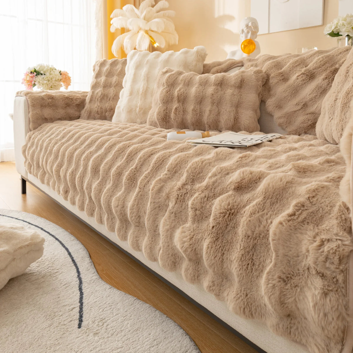 Faux Fur VelvetTouch Couch Cover Cat & Dog Proof Modern & Stylish
