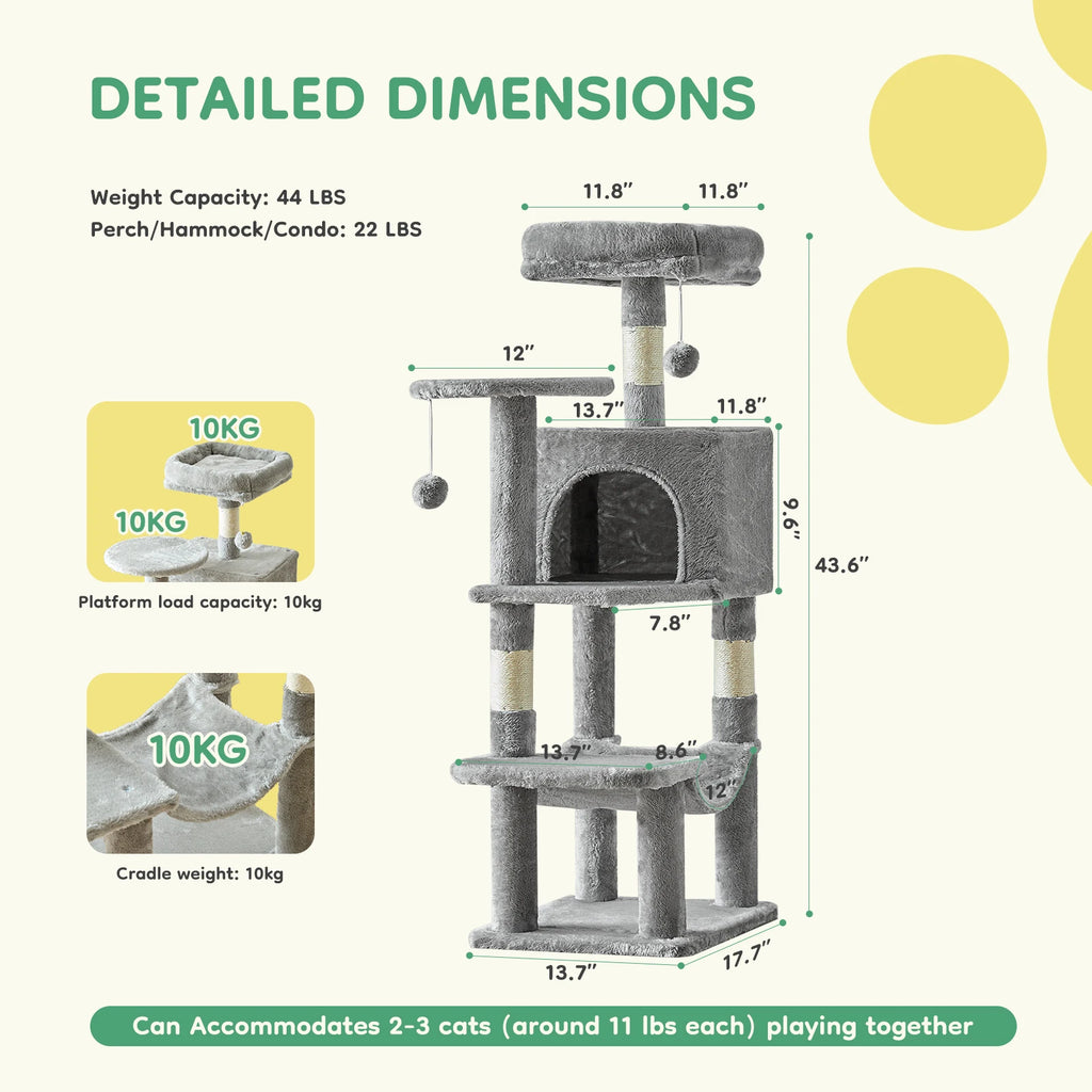 Multi-Cat Climbing Tower With Condo, Hammock, Scratch-Post
