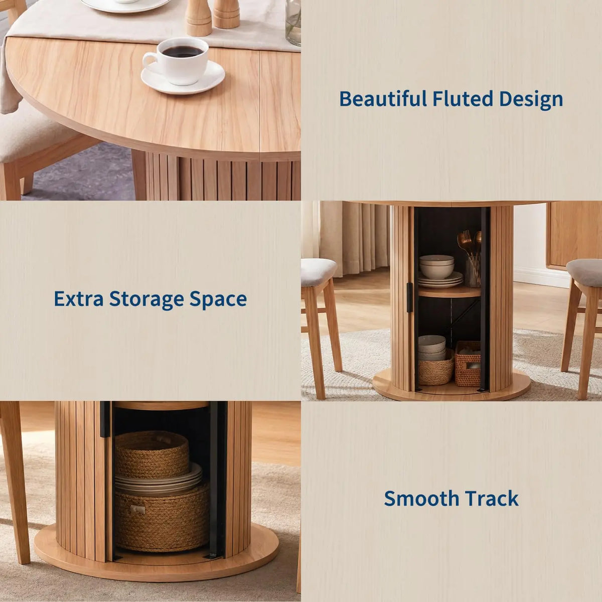 Round Dining Table For 2-4 With Center Storage