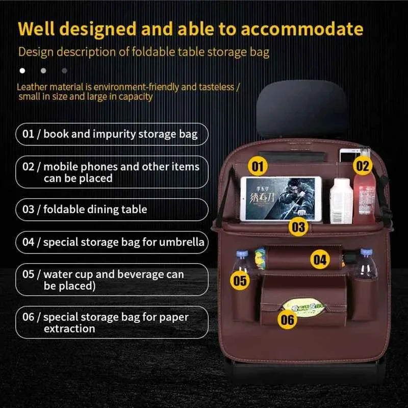 Back Seat Organizer with Foldable Table Tray Tablet Holder Tissue Box