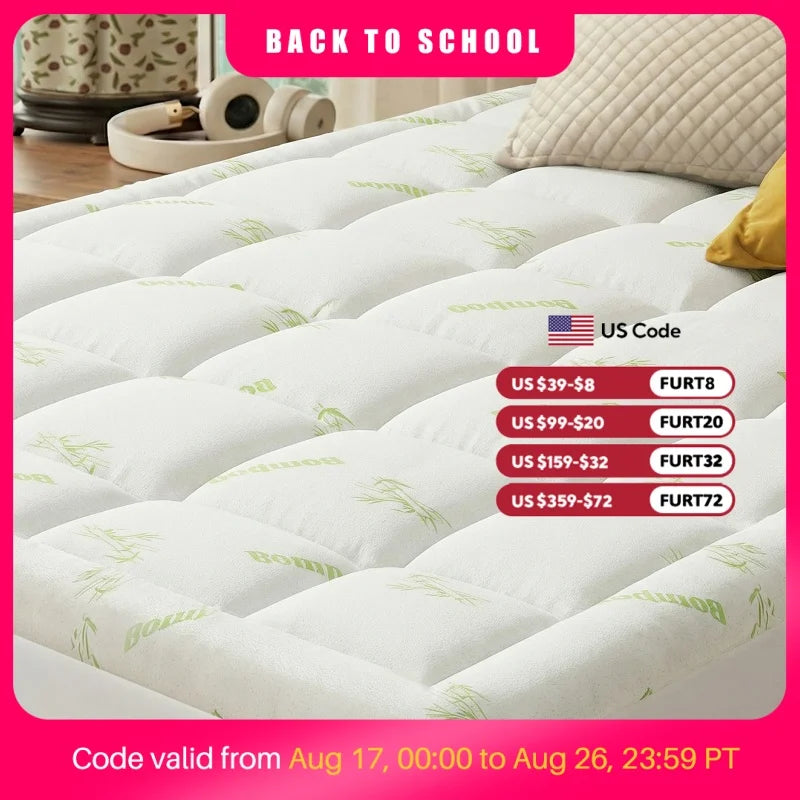 Bamboo Viscose Derived Soft Mattress Topper Breathable Cooling