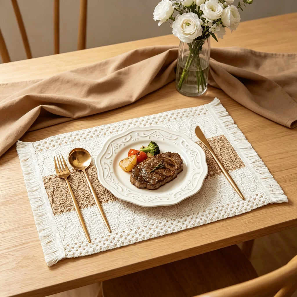 6 Pcs Boho Macrame Placemat Set