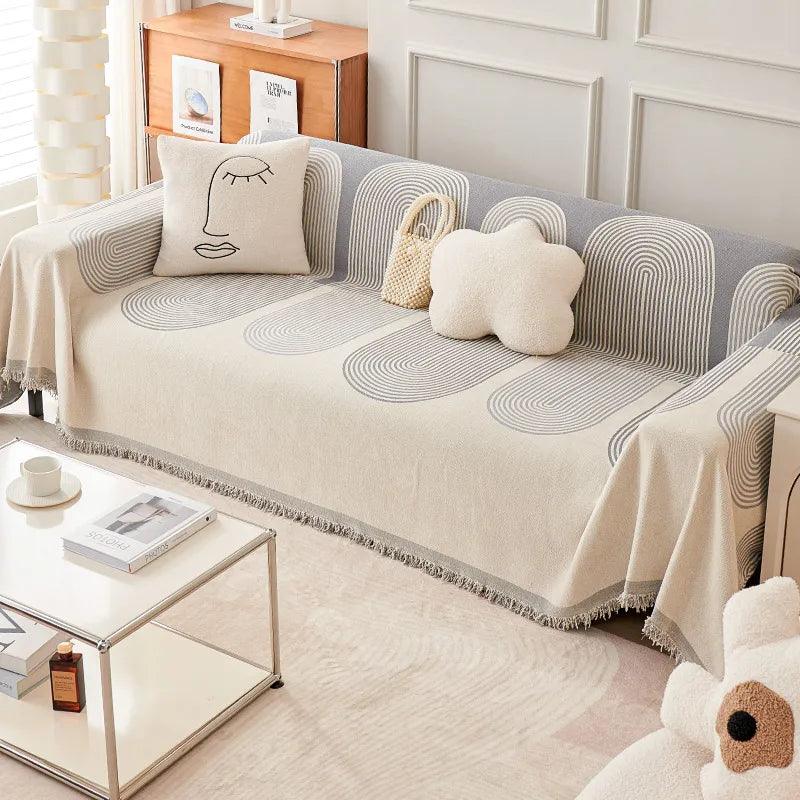 Double-Sided Moden Retro Chenille Couch Covers, Pet/Kid Friendly Protection