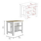 Cala Kitchen Island, 3 Shelves White/Light Oak