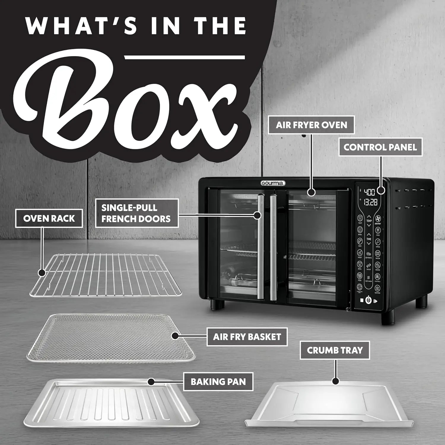 Gourmia French-Door Air Fryer, Convection Oven – 25 Qt